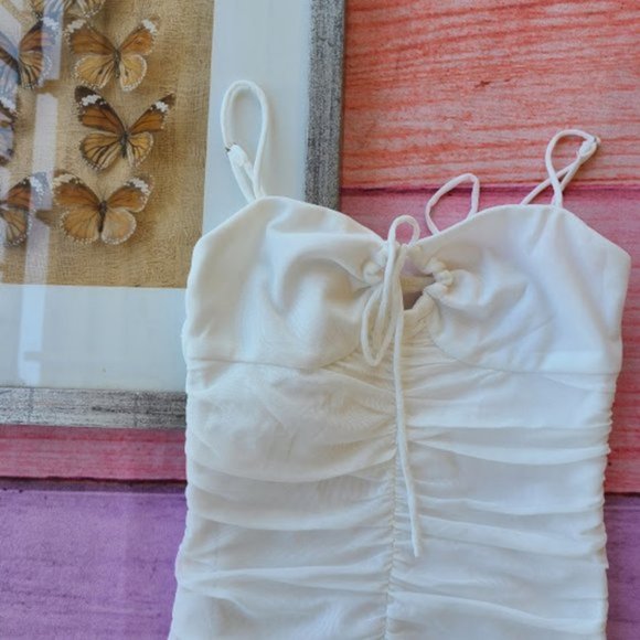 Princess Polly White Sassy Ruched Mesh Mini Dress - Picture 8 of 13